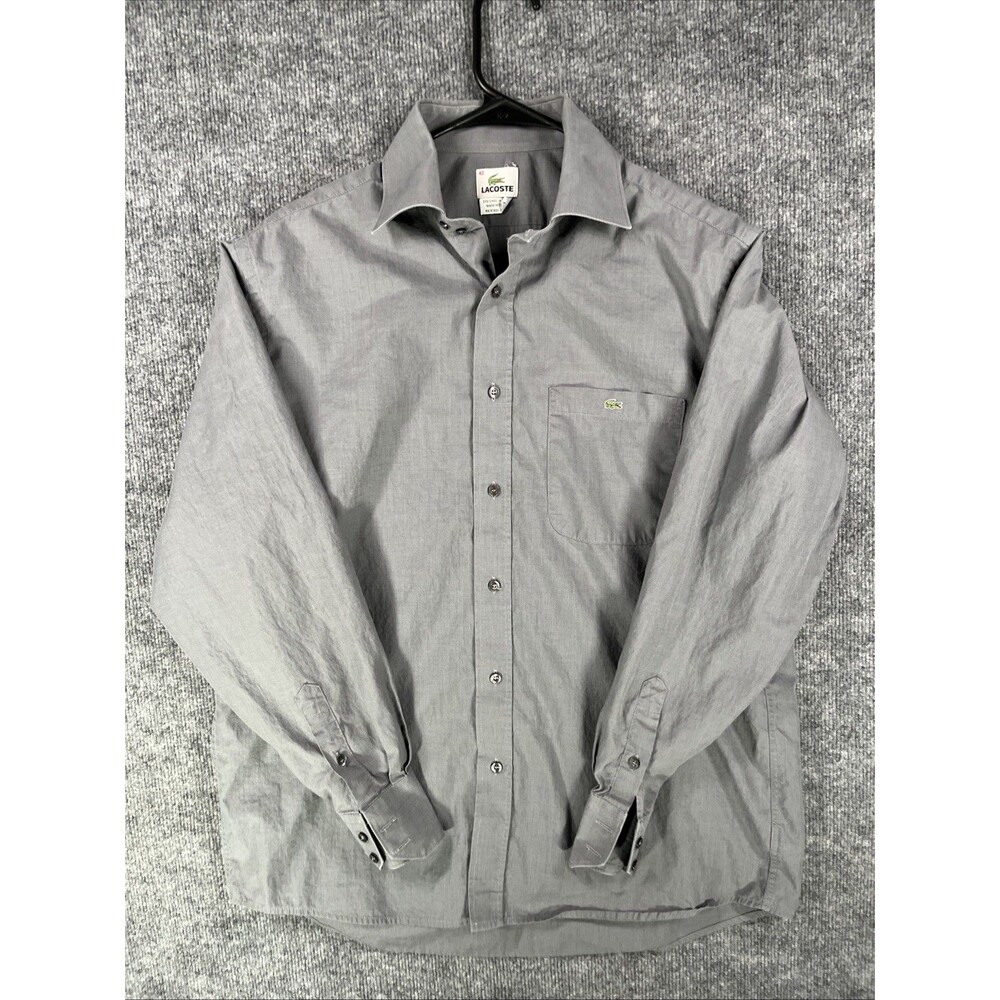 Lacoste Button Down Shirt Gray Long Sleeve Croc Logo Mens Size 42 Large